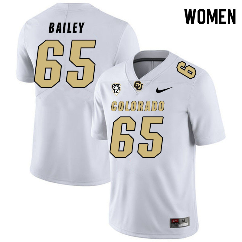 Women #65 Jack Bailey Colorado Buffaloes College Football Jerseys Stitched Sale-White